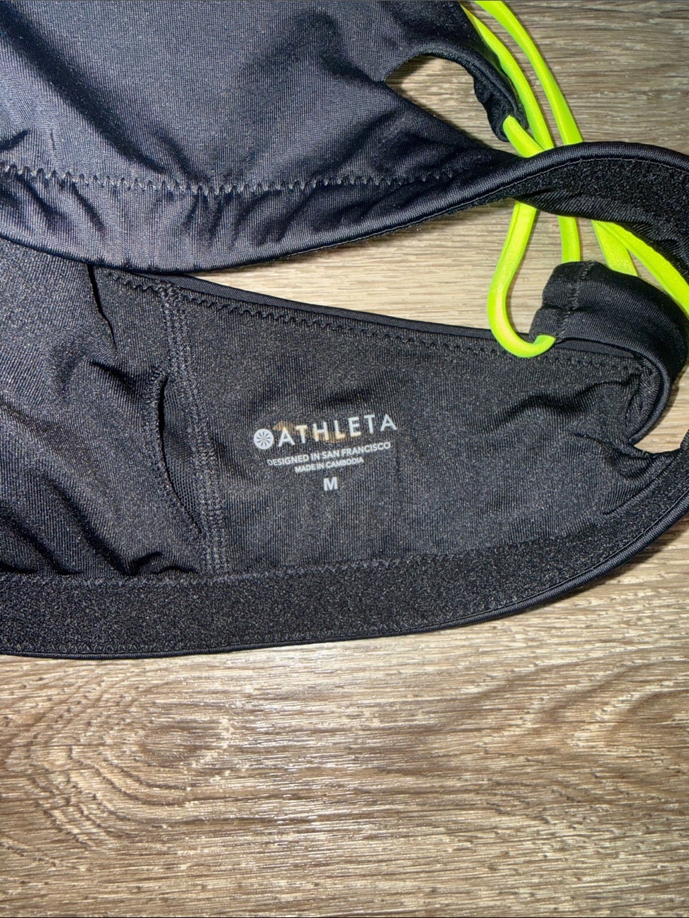Athleta Black Camo High-Neck Bikini Top with Neon Yellow Straps - Picture 3 of 3